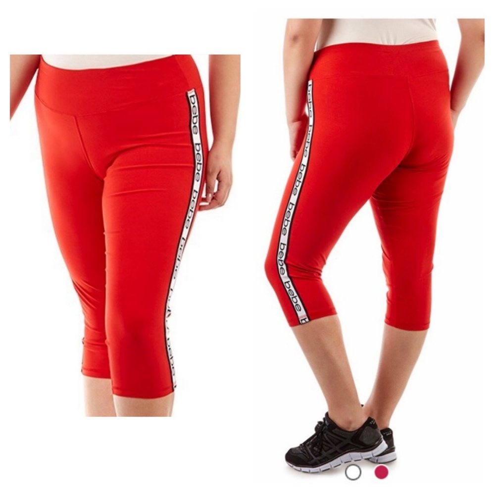 $74 NWT bebe • Workout Sunset Red Capri Athletic Leggings Womens Plus Size 2X
